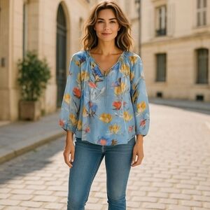 LUCKY BRAND FLORAL CHIFFON BLOUSE